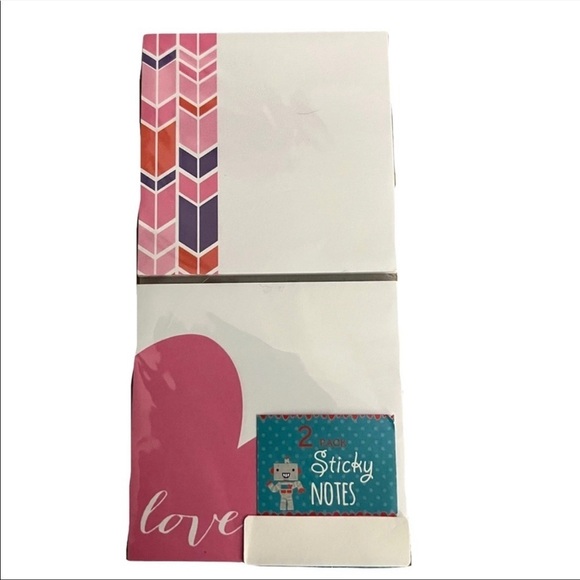 Valentines Planner Stationery Set List Pad Sticky Notes Hearts Herringbone Pink - Picture 3 of 3